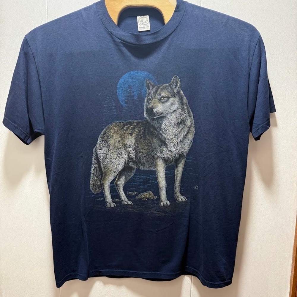 Vintage 1996 Cotton Grove Wolf Moon T-Shirt Navy Blue Mens XL Made in USA